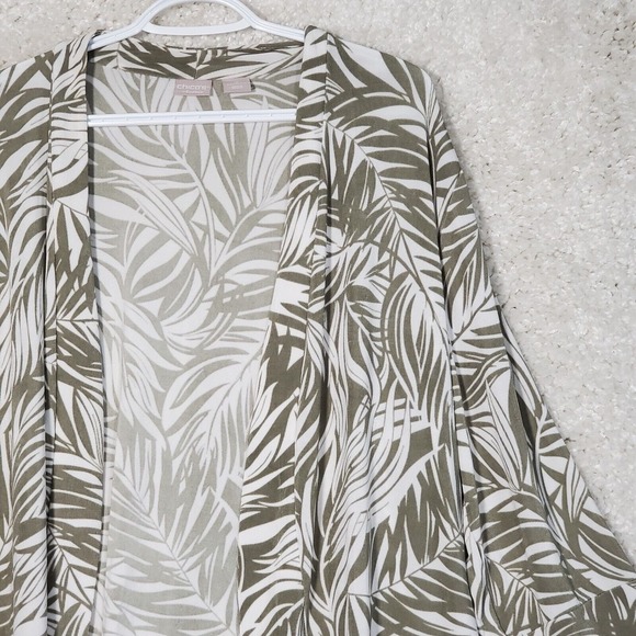 Chicos Travelers Women Leaf Cardigan Size 3 US 16 18 White Green Slinky Stretchy - Picture 3 of 12